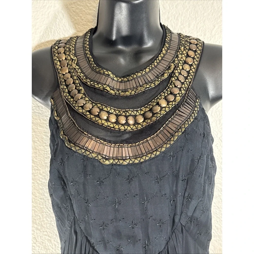 Free People Demeter Black Dress 4 Metal Beaded Boho Maxi Gown Whimsygoth $400 😍